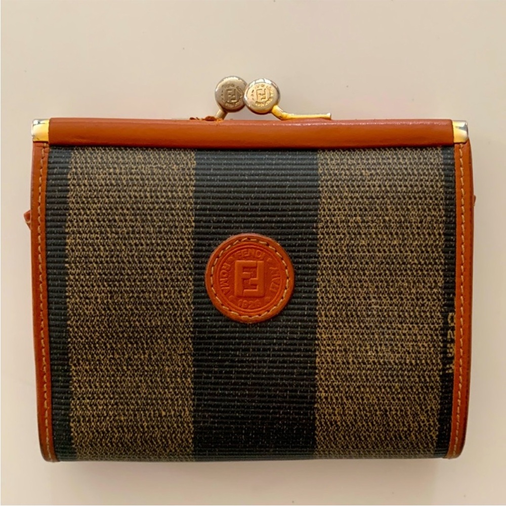 Fendi Pequín Brown and Black Stripes Coin Wallet - Picture 1 of 6
